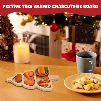 Christmas Tree Serving Tray, 12" Wooden Christmas Charcuterie Board