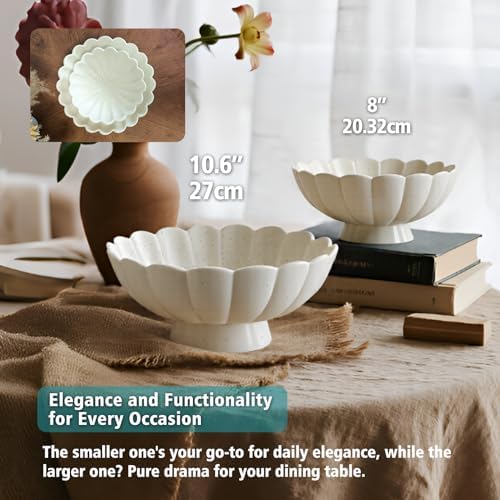 Large Fruit Bowl for Kitchen Counter-10.6" White Ceramic Fluted
