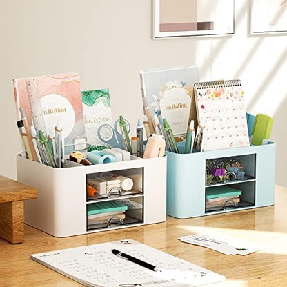 Marbrasse Pen Organizer with 2 Drawer, Multi-Functional Pencil Holder