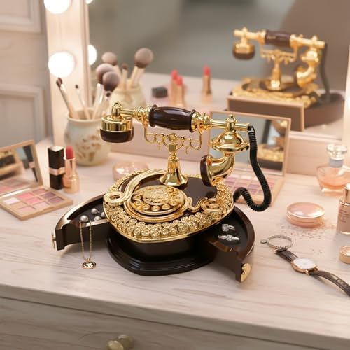 Big Telephone Trinkets 7x8'' Vintage Musical Jewelry Box with Drawer