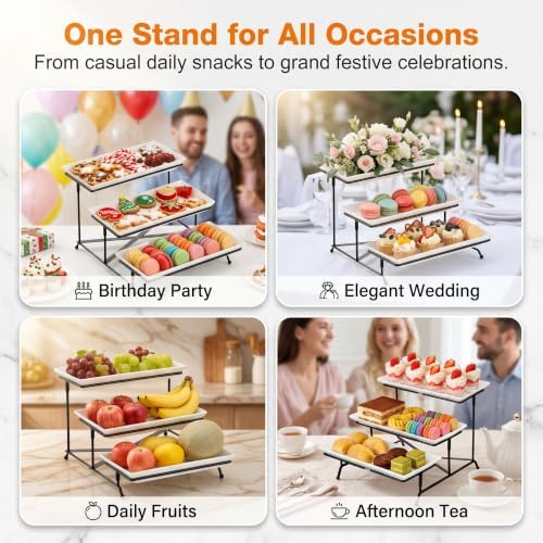 3 Tier Serving Tray, 12" White Plastic Tiered Food Serving Platters
