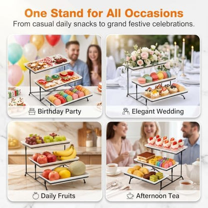 3 Tier Serving Tray, 12" White Plastic Tiered Food Serving Platters