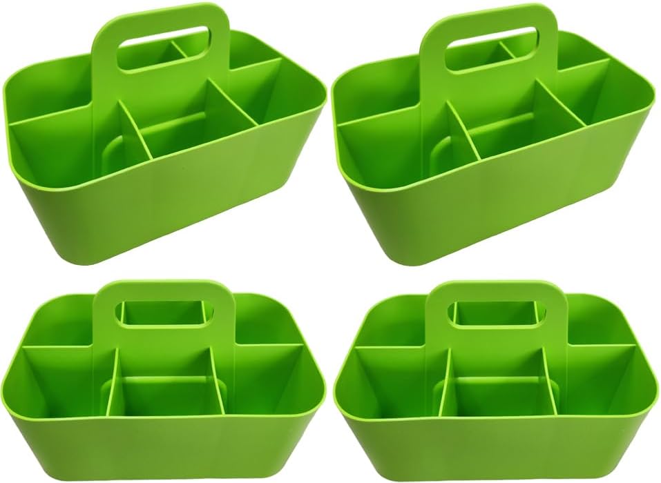 Small Stackable Plastic Caddy with Handle 6 Compartment | Desk