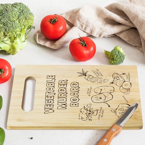 Vegetable Murder Bamboo Cutting Board for Kitchen, Funny Charcuterie