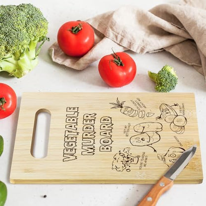 Vegetable Murder Bamboo Cutting Board for Kitchen, Funny Charcuterie
