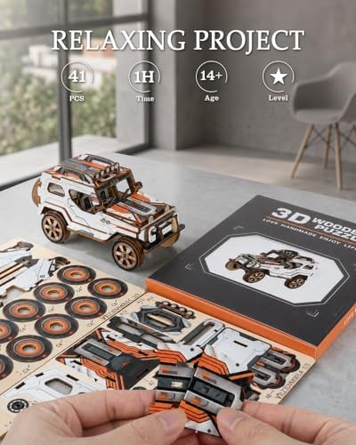 3D Puzzles for Adults, SUV Model Kit, Beginner 3D Wooden Puzzles for