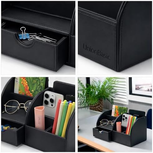 UnionBasic Desk Organizer - Multifunctional Leather Desktop Pen Holder