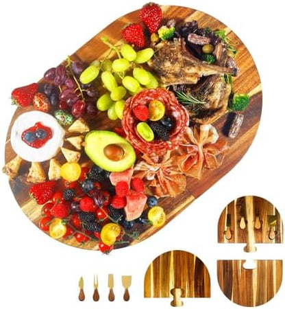 Charcuterie Board Set - 2 Pieces with Knife Set, Premium Acacia Wood