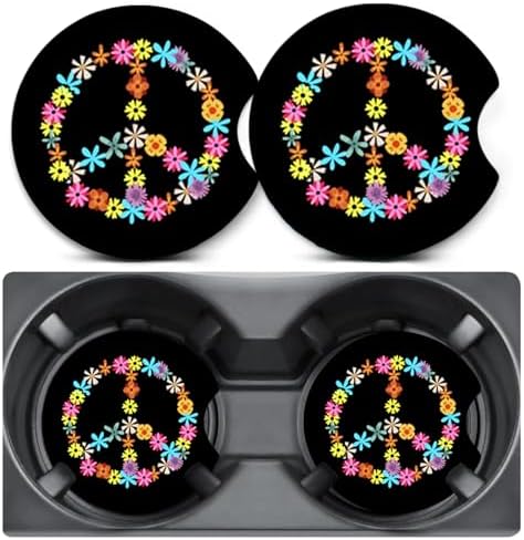 2 Pack Flower Peace Car Coasters for Cup Holders,Neoprene Anti Slip