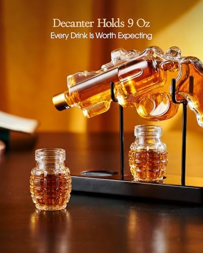 Kollea Novelty Whiskey Decanter Gift Set with 2 Grenade Glasses