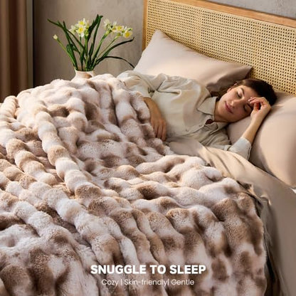 Fluffy Faux Fur Bubble Throw Blanket for Couch,Tie Dye Brown,50"x60"