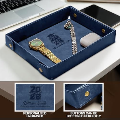 Engraved PU Leather Valet Tray – Personalized Catchall with Custom
