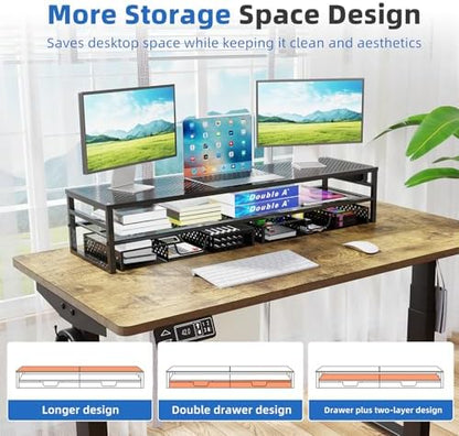 Simple Trending 2-Tier Metal Dual Monitor Stand with USB & 2 Drawers