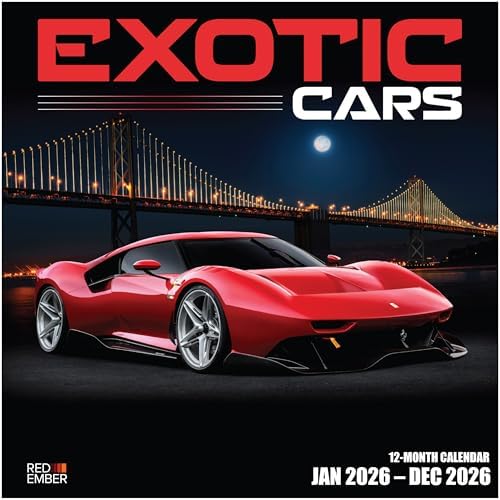 RED EMBER Exotic Cars 2026 Wall Calendar 12 Month | 12" x 24" Open