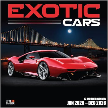 RED EMBER Exotic Cars 2026 Wall Calendar 12 Month | 12" x 24" Open