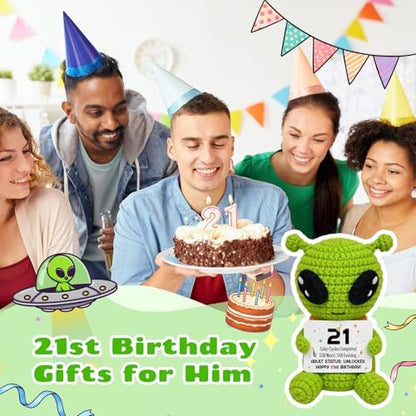 21st Birthday Gifts for Him Her, Handmade Crochet Alien with 21st Bday