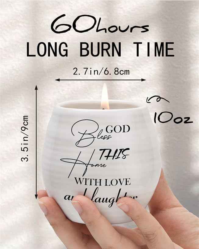 House Warming Gift, New Home Essential Lavender Candle 10oz | Housewarming Gifts, New Apartment New Home Gift Ideas for Women Men Homeowner Friend Neighbor, White Handmade Ceramic Candle