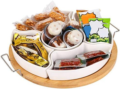 yarlung 11 Inch Ceramic Divided Serving Dishes with Bamboo Platter