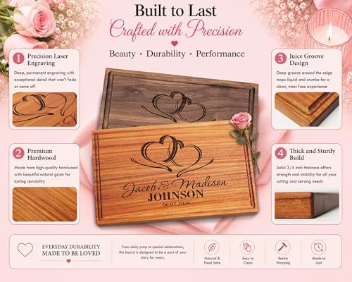 Personalized Wedding Gifts for Couple, Two Hearts Cutting Board Wood