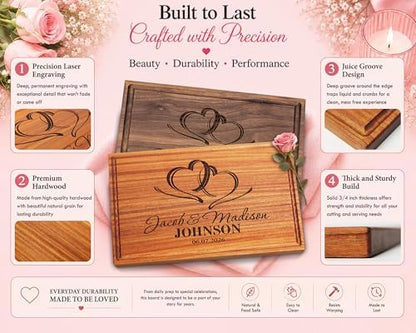 Personalized Wedding Gifts for Couple, Two Hearts Cutting Board Wood