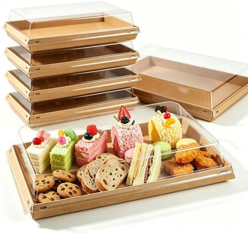 5 Pack 11" x 7.48" Serving Trays Sets Catering Trays with Lids, Paper