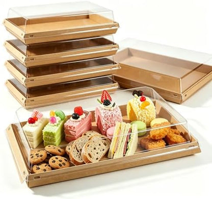 5 Pack 11" x 7.48" Serving Trays Sets Catering Trays with Lids, Paper