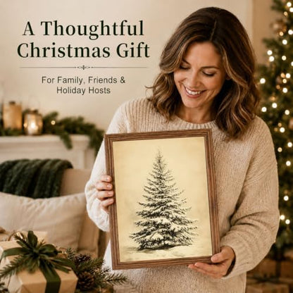Christmas Wall Art, Vintage Christmas Tree Print, Rustic Winter Home