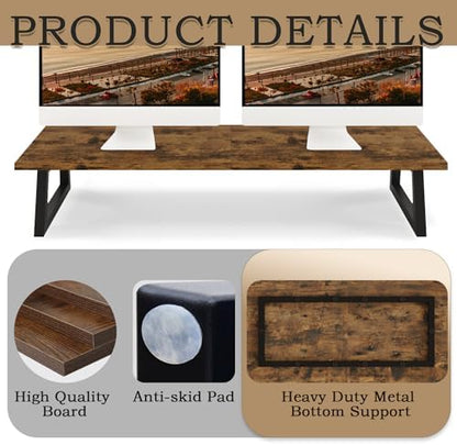 TEAMIX 31.5 inch Dual Monitor Stand Riser, TV Riser, Wood Desk