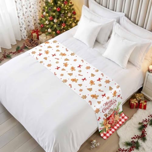 Merry Christmas Bed Runners for Queen Size Bed, Decorative Bed Runner