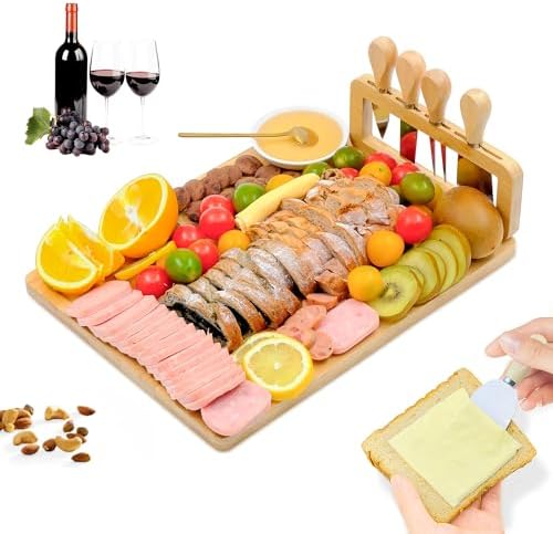 Bamboo Charcuterie Boards Cheese Board Knife Set,House Warming Gifts