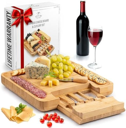 Zulay Kitchen Premium Bamboo Cheese Board Set - Extra Thick Bamboo