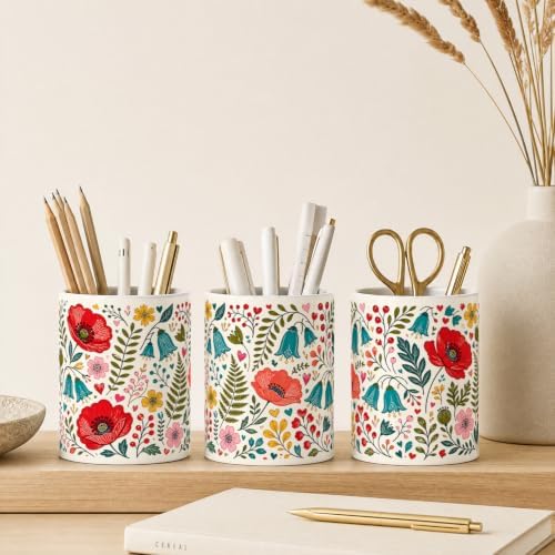 Pen Holder for Desk Ceramic Pencil Cup, Cute Makeup Brush Desk
