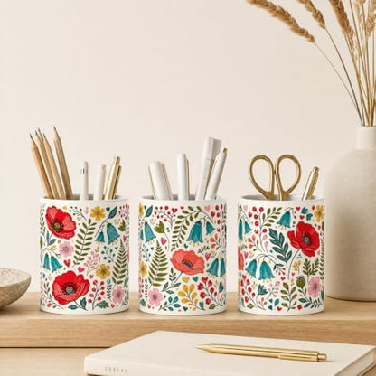 Pen Holder for Desk Ceramic Pencil Cup, Cute Makeup Brush Desk