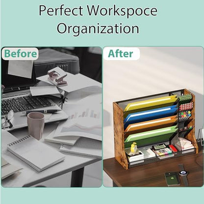 Jakyitvi 5 Tiers Ironwood Wall Desk File Holder Organizer Organizer
