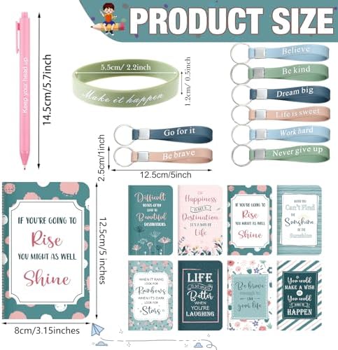 64 Pcs Inspirational Gift Bulk Notebook Pen Bracelet Keychain, Morandi