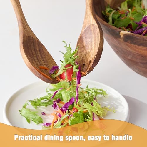 Wooden Salad Bowls with Serving Utensils, Large 12.5" Acacia Wooden