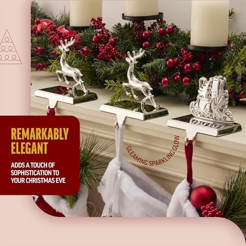 Klikel Reindeer Stocking Holder Set of 3-2D Deer and Sleigh Stocking