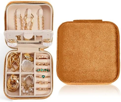 Smileshe Travel Velvet Jewelry Box with Mirror, Mini Gifts Case for
