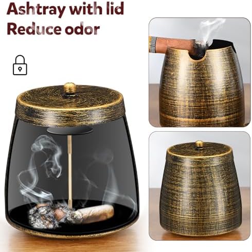 Cigar Ashtray with Lid for Outdoors Outside Patio Home Retro