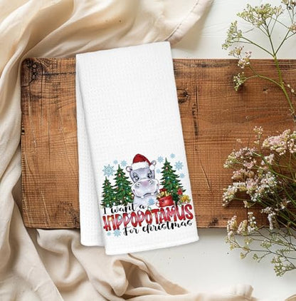 I Want a Hippopotamus for Christmas Kitchen Towels, Hippo Lover Gifts