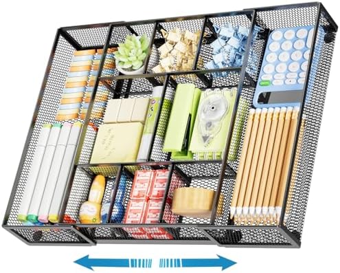 Marbrasse Expandable Desk Drawer Organizer, Mesh Drawer Organizer Tray