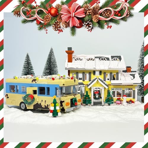 Snow Village & RV Building Set with LED Lights, 2 in 1 Christmas