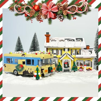 Snow Village & RV Building Set with LED Lights, 2 in 1 Christmas