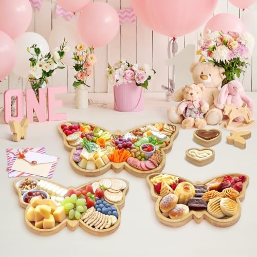 3 Pcs Butterfly Charcuterie Board with 2 Dipping Saucers and 2 DIY