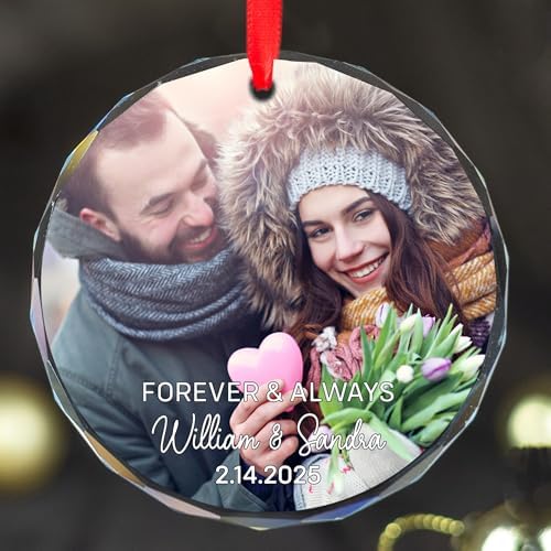 Personalized Forever Always Couple Photo Crystal Ornament - Customized