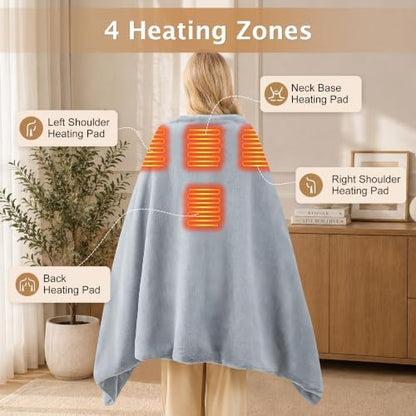 Cordless Faux Rabbit Fur Heated Wearable Blanket Shawl Battery Powered
