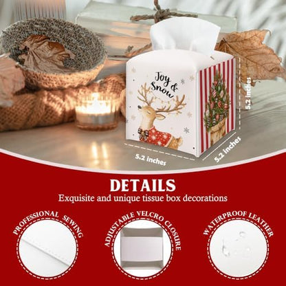 Joy & Snow Christmas Tissue Box Cover, Reindeer Home Kitchen Tissue