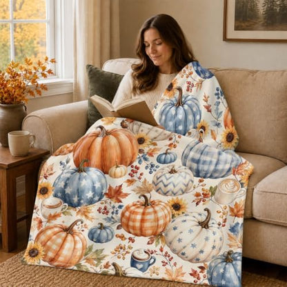 Aipon Fall Vintage Coffee Maple Leaf Pumpkin Throw Blanket