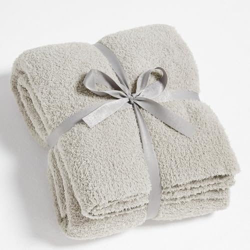 CYMULA Knit Throw Blanket for Couch Light Grey - Super Soft