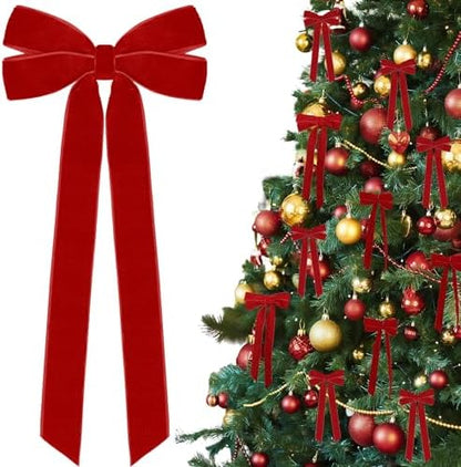 12Pcs Red Velvet Ribbon Bows Christmas Tree Decorations,5in x 10in